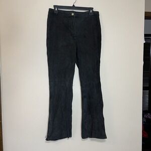 St John Couture by Marie Gray Black Lined Suede Pants Size 8 Italy Zip Boot